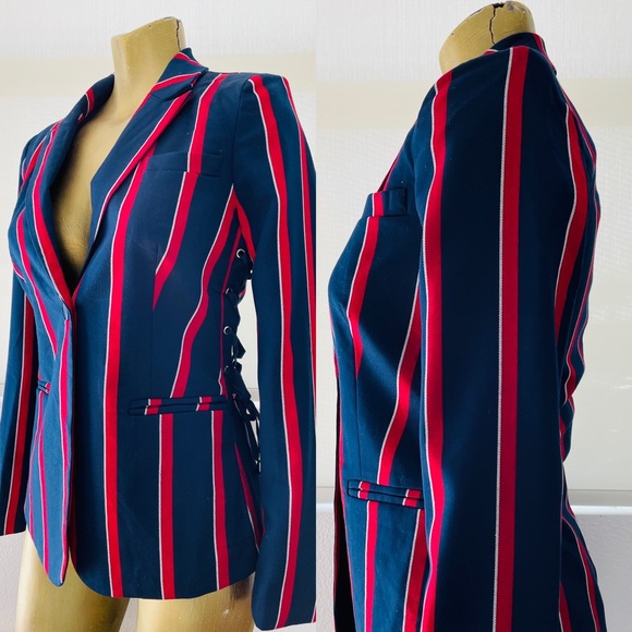 ROMEO & JULIET NWT $260 Lace-Up Striped Fitted BLAZER Small - Picture 14 of 14